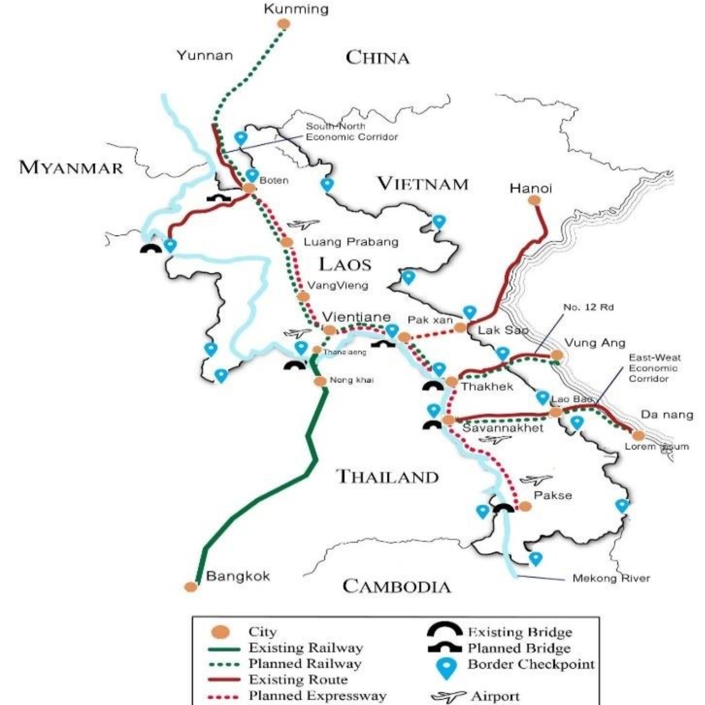 Mappa degli aeroporti del Laos