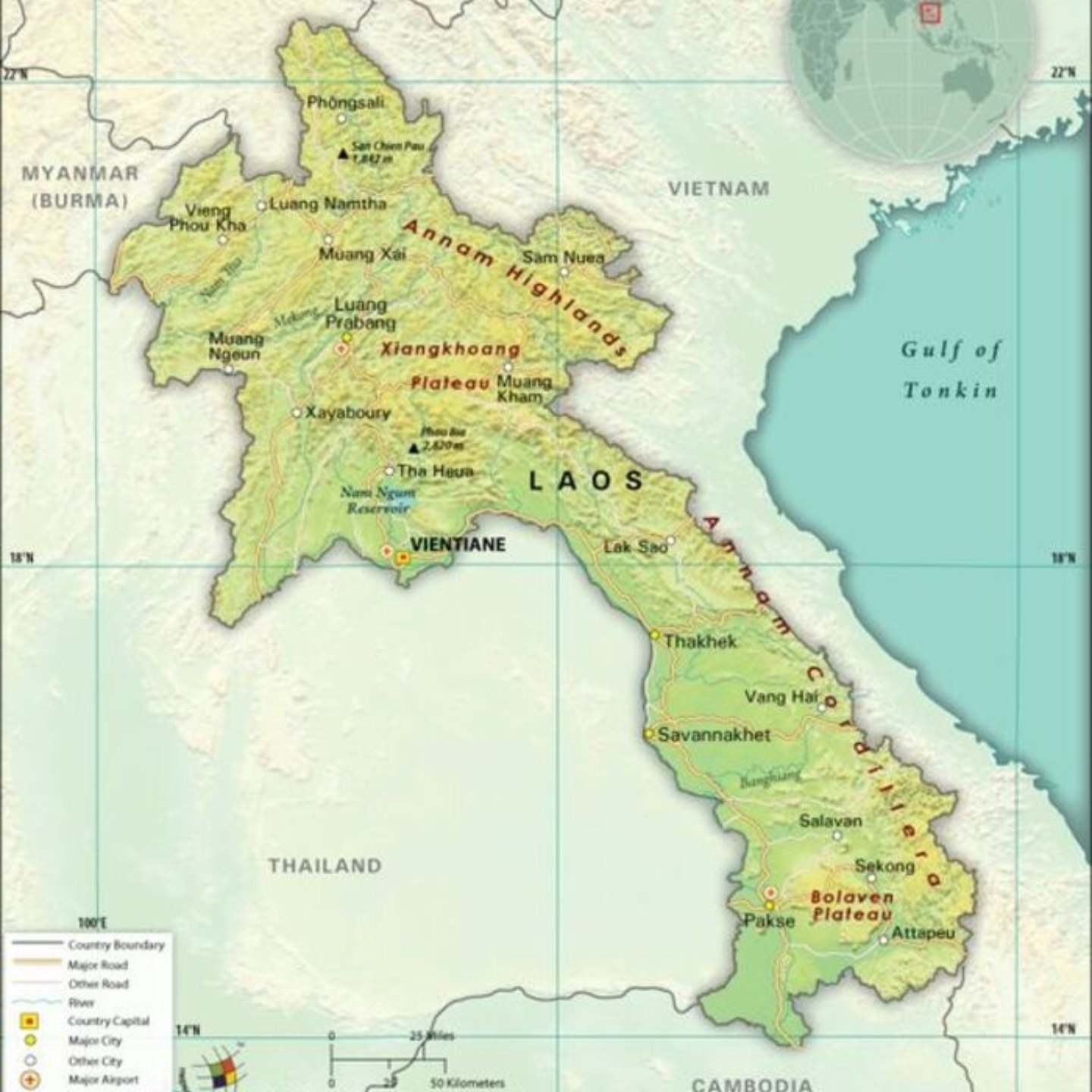 Carta geografica del Laos