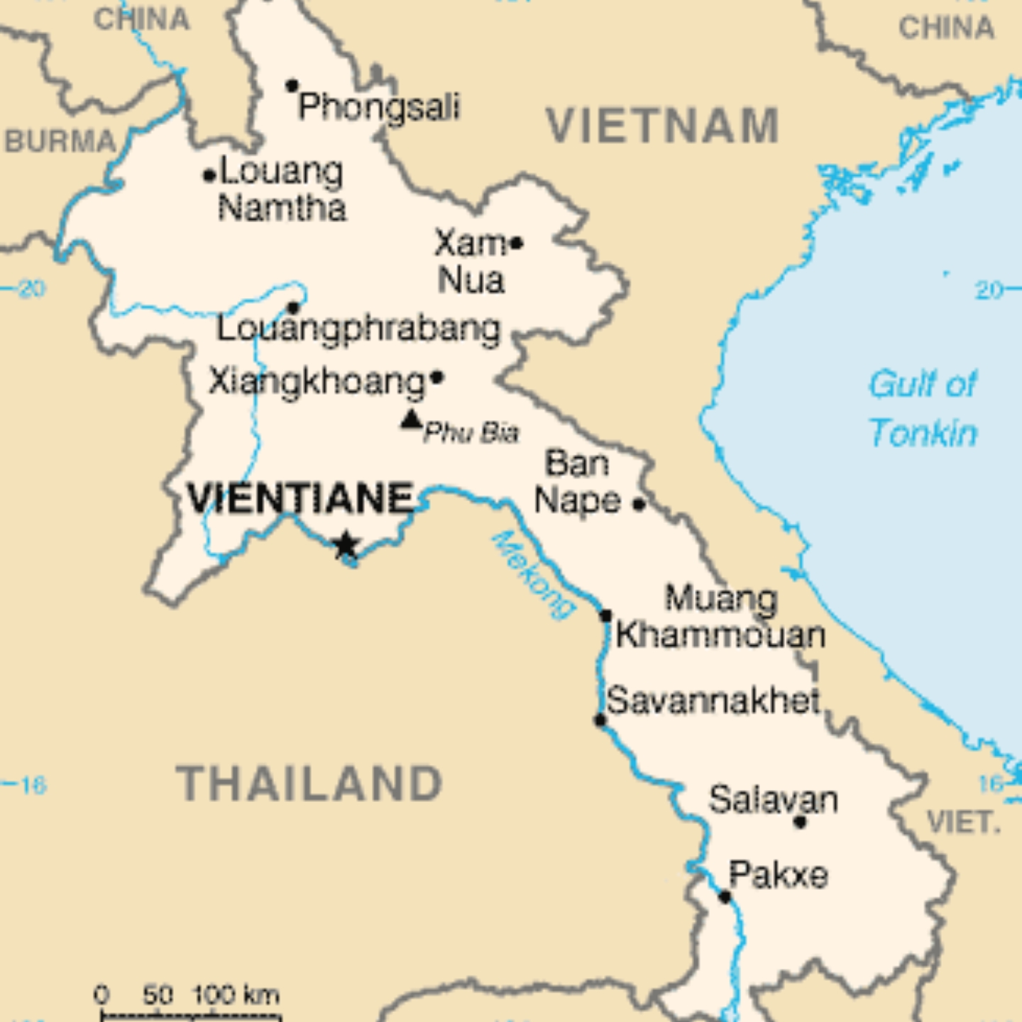 Mappa del Laos nel Sud-est asiatico