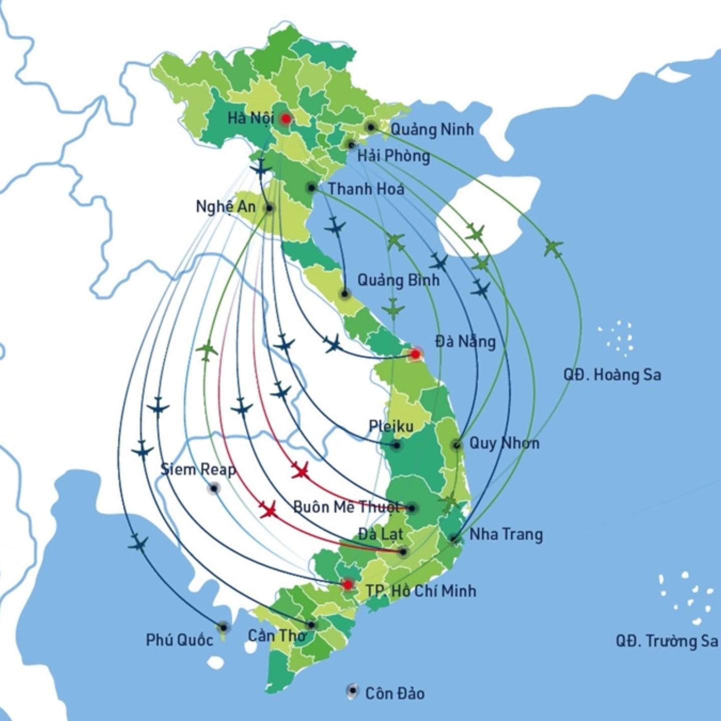 Cartina degli aeroporti in Vietnam