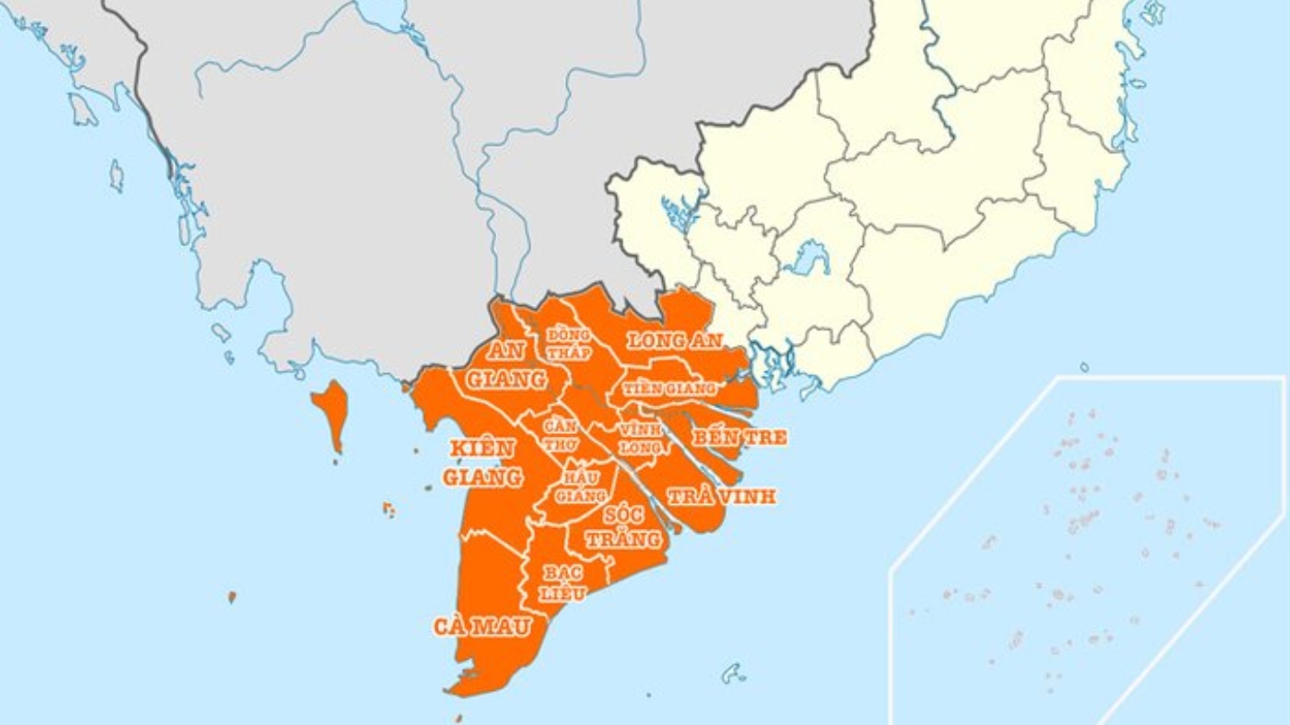 La mappa del Sud-Ovest (regione del Delta del Mekong)
