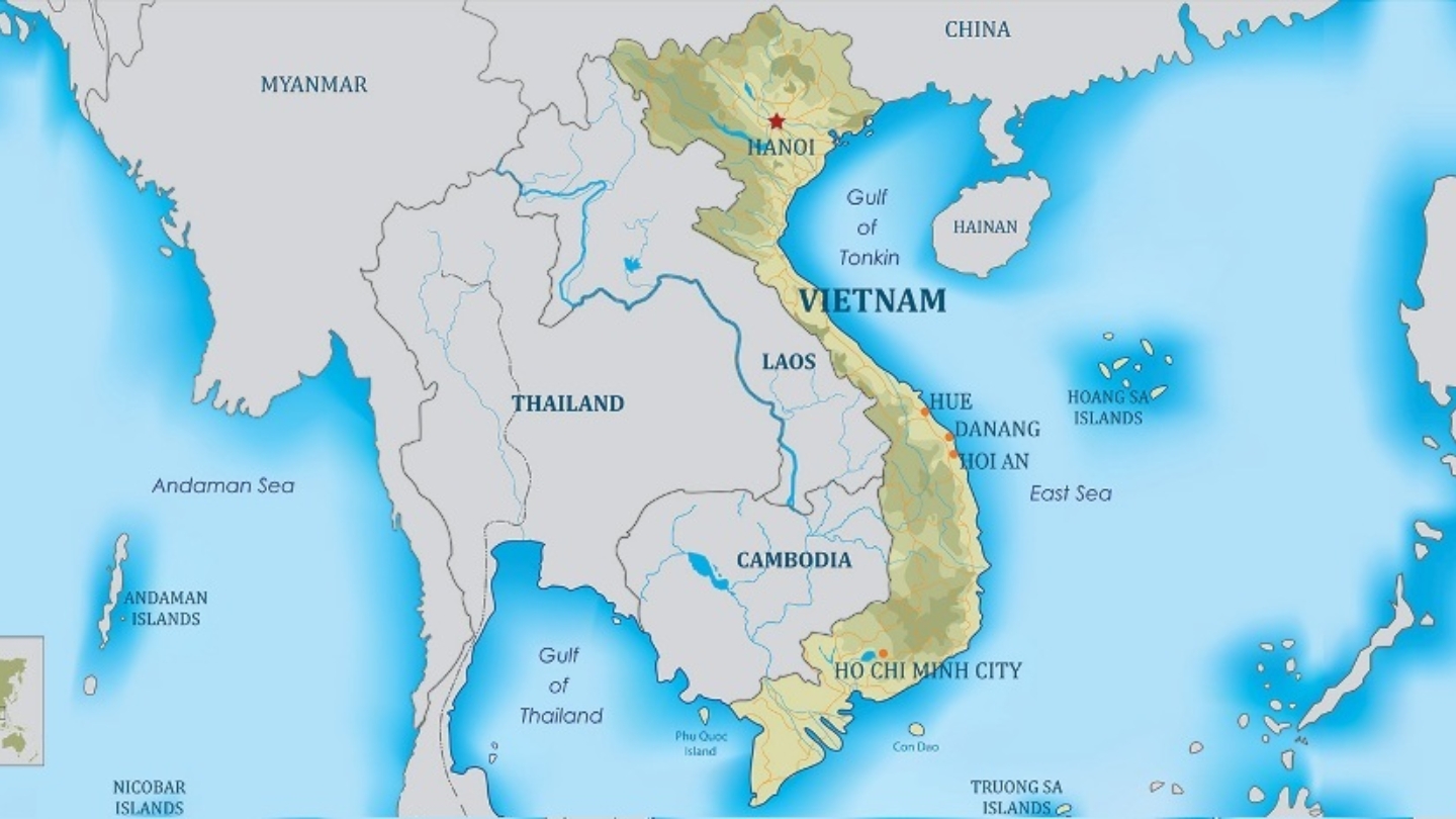 Posizione del Vietnam sulla mappa dell'Asia