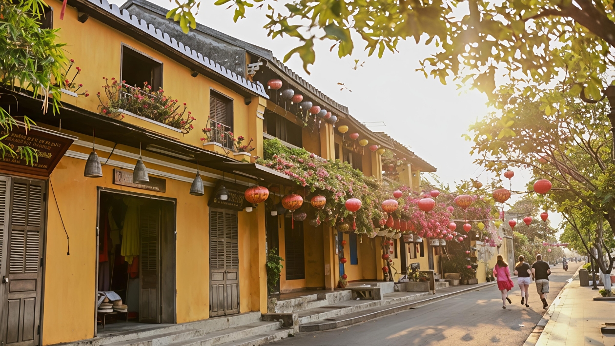 Strade storiche decorate con lanterne ad Hoi An