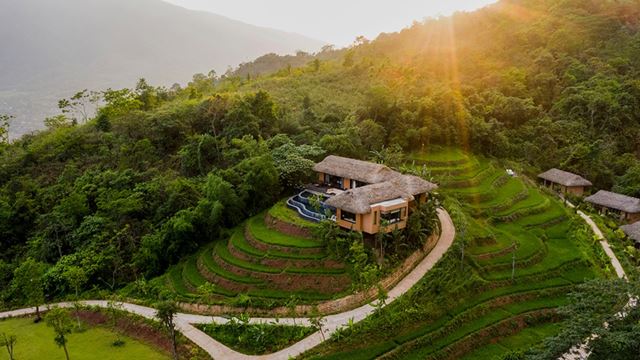 Vista panoramica sul paesaggio di Mai Chau dal resort