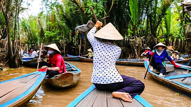 Sampan a remi sul Mekong
